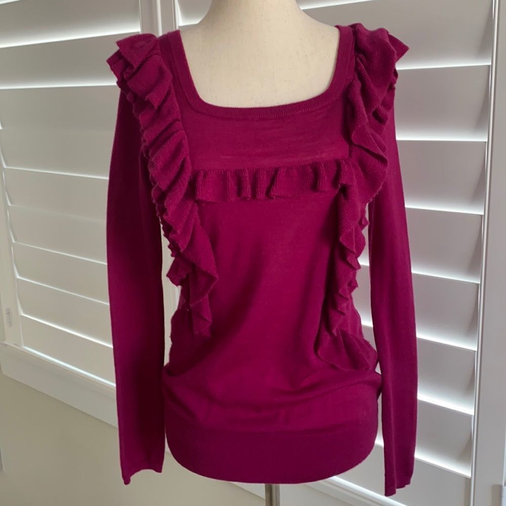 Anthropologie | Moth raspberry wool ruffle sweater